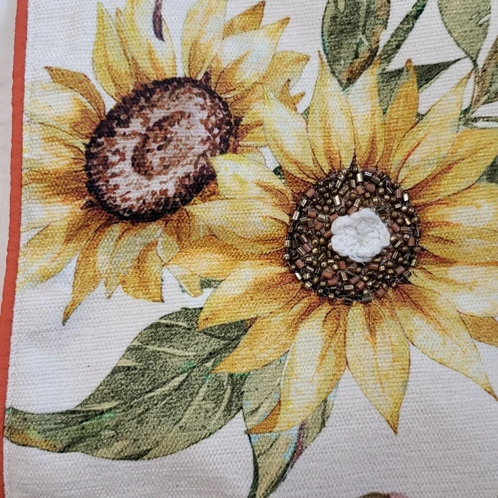 The Farmhouse Rachel Ashwell 72 x 16 Beaded Sunflower Fringed Table Runner